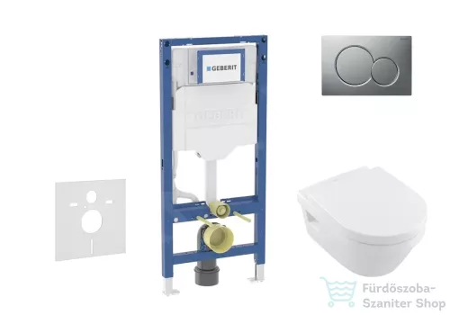 Geberit Duofix falra szerelhető WC szett, Villeroy & Boch Architectura WC CeramicPlus bevonattal és softclose ülőkével, Sigma 01 matt króm nyomólappal SANI11CK2102
