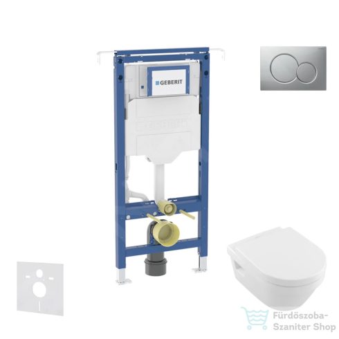 Geberit Duofix falra szerelhető WC szett, Villeroy & Boch Omnia Architectura Directflush CeramicPlus WC soft close ülőkével, Geberit Sigma 01 matt króm nyomólappal SANI11CK2109