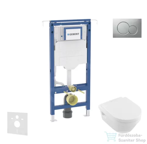 Geberit Duofix falra szerelhető WC szett, Villeroy & Boch Omnia Architectura Directflush CeramicPlus WC soft close ülőkével, Geberit Sigma 01 matt króm nyomólappal SANI11CK2109