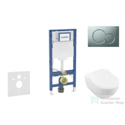   Geberit Duofix falra szerelhető WC szett, Villeroy & Boch Subway 2.0 CeramicPlus WC soft close ülőkével, Geberit Sigma 01 matt króm nyomólappal SANI11CK2110