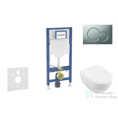Geberit Duofix falra szerelhető WC szett, Villeroy & Boch Subway 2.0 CeramicPlus WC soft close ülőkével, Geberit Sigma 01 matt króm nyomólappal SANI11CK2110
