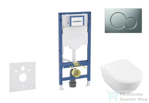 Geberit Duofix falra szerelhető WC szett, Villeroy & Boch Subway 2.0 CeramicPlus WC soft close ülőkével, Geberit Sigma 01 matt króm nyomólappal SANI11CK2110