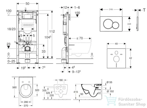 Geberit Duofix falra szerelhető WC szett, Villeroy & Boch Subway 2.0 CeramicPlus WC soft close ülőkével, Geberit Sigma 01 matt króm nyomólappal SANI11CK2110