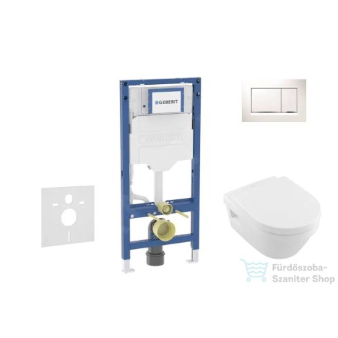 Geberit Duofix falra szerelhető WC szett, Villeroy & Boch Architectura WC CeramicPlus bevonattal és softclose ülőkével, Sigma 30 fehér/króm nyomólappal SANI11CK3104