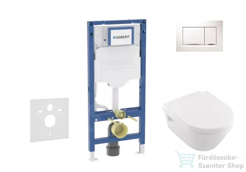 Geberit Duofix falra szerelhető WC szett, Villeroy & Boch Architectura WC CeramicPlus bevonattal és softclose ülőkével, Sigma 30 fehér/króm nyomólappal SANI11CK3104