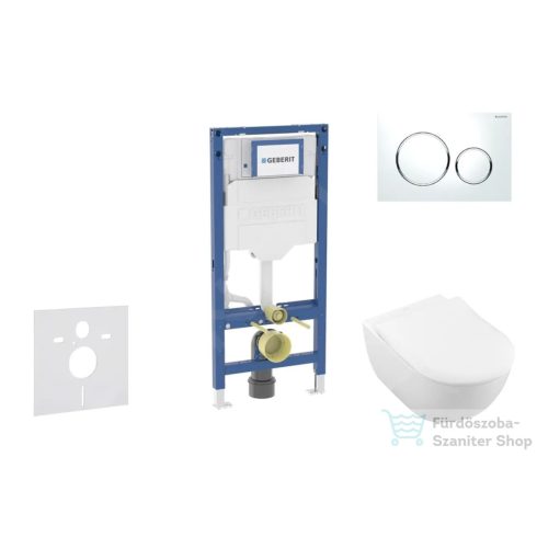 Geberit Duofix falra szerelhető WC szett, Villeroy & Boch Subway 2.0 CeramicPlus WC soft close ülőkével, Geberit Sigma 20 fehér/fényes króm nyomólappal SANI11CK3111