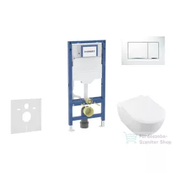   Geberit Duofix falra szerelhető WC szett, Villeroy & Boch Subway 2.0 CeramicPlus WC soft close ülőkével, Geberit Sigma 30 fehér/fényes króm nyomólappal SANI11CK3112