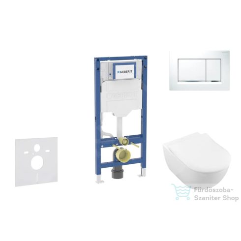Geberit Duofix falra szerelhető WC szett, Villeroy & Boch Subway 2.0 CeramicPlus WC soft close ülőkével, Geberit Sigma 30 fehér/fényes króm nyomólappal SANI11CK3112