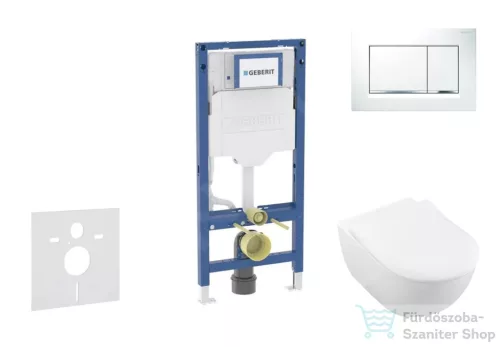 Geberit Duofix falra szerelhető WC szett, Villeroy & Boch Subway 2.0 CeramicPlus WC soft close ülőkével, Geberit Sigma 30 fehér/fényes króm nyomólappal SANI11CK3112