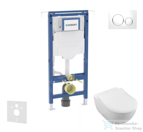 Geberit Duofix falra szerelhető WC szett, Villeroy & Boch Subway 2.0 CeramicPlus WC soft close ülőkével, Geberit Sigma 20 fehér/króm nyomólappal SANI11CK3114