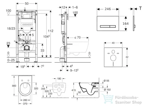 Geberit Duofix falra szerelhető WC szett, Villeroy & Boch Subway 2.0 CeramicPlus WC soft close ülőkével, Geberit Sigma 50 alpesi fehér/króm nyomólappal SANI11CK3115