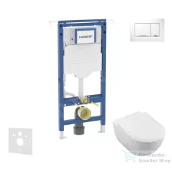   Geberit Duofix falra szerelhető WC szett, Villeroy & Boch Subway 2.0 CeramicPlus WC soft close ülőkével, Geberit Sigma 30  fehér/fényes króm nyomólappal SANI11CK3116