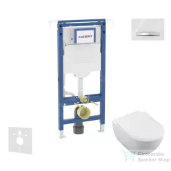   Geberit Duofix falra szerelhető WC szett, Villeroy & Boch Subway 2.0 CeramicPlus WC soft close ülőkével, Geberit Sigma 50 alpesi fehér/króm nyomólappal SANI11CK3117
