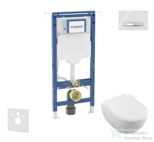Geberit Duofix falra szerelhető WC szett, Villeroy & Boch Subway 2.0 CeramicPlus WC soft close ülőkével, Geberit Sigma 50 alpesi fehér/króm nyomólappal SANI11CK3117