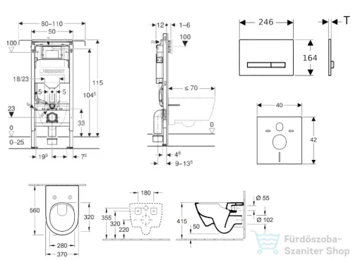 Geberit Duofix falra szerelhető WC szett, Villeroy & Boch Subway 2.0 CeramicPlus WC soft close ülőkével, Geberit Sigma 50 alpesi fehér/króm nyomólappal SANI11CK3117