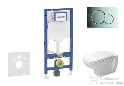 Geberit Duofix falra szerelhető WC szett, Duravit D-Code rimless WC és soft close ülőke, Geberit Sigma 01 fényes króm nyomólappal SANI11CP1101