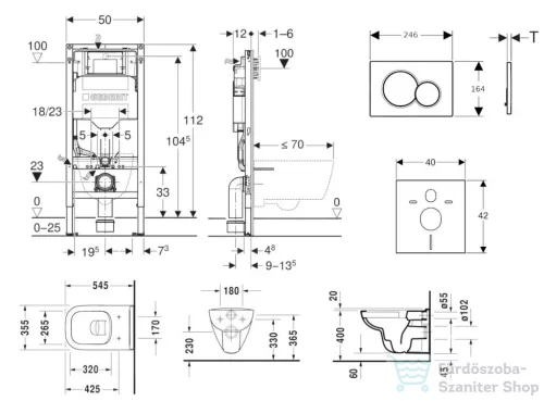 Geberit Duofix falra szerelhető WC szett, Duravit D-Code rimless WC és soft close ülőke, Geberit Sigma 01 fényes króm nyomólappal SANI11CP1101