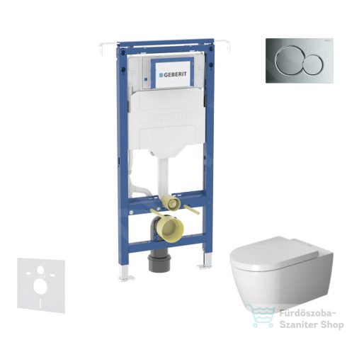 Geberit Duofix falra szerelhető WC szett, Duravit Me By Starck WC soft close ülőkével, Geberit Sigma 01 fényes króm nyomólappal SANI11CP1103