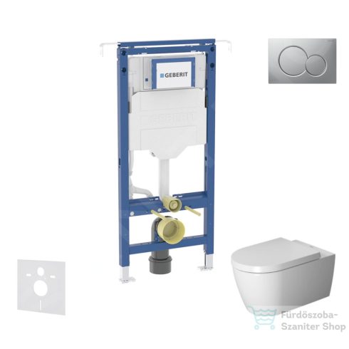 Geberit Duofix falra szerelhető WC szett, Duravit Me By Starck WC soft close ülőkével, Geberit Sigma 01 matt króm nyomólappal SANI11CP2103