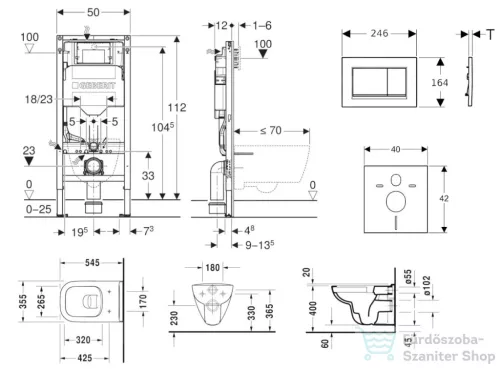 Geberit Duofix falra szerelhető WC szett, Duravit D-Code rimless WC soft close ülőkével, Geberit Sigma 30 matt/fényes króm nyomólappal SANI11CP2106