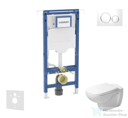 Geberit Duofix falra szerelhető WC szett, Duravit D-Code rimless WC soft close ülőkével, Geberit Sigma 20 fehér/króm nyomólappal SANI11CP3102