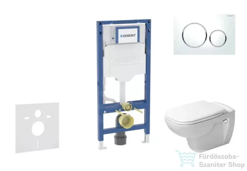 Geberit Duofix falra szerelhető WC szett, Duravit D-Code rimless WC soft close ülőkével, Geberit Sigma 20 fehér/króm nyomólappal SANI11CP3103
