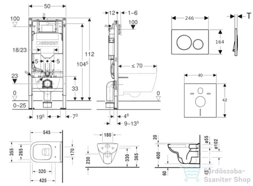 Geberit Duofix falra szerelhető WC szett, Duravit D-Code rimless WC soft close ülőkével, Geberit Sigma 20 fehér/króm nyomólappal SANI11CP3103