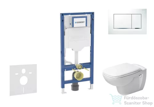 Geberit Duofix falra szerelhető WC szett, Duravit D-Code rimless WC soft close ülőkével, Geberit Sigma 30 fehér/króm nyomólappal SANI11CP3104