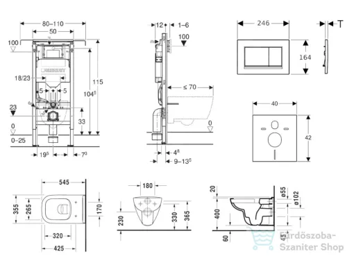 Geberit Duofix falra szerelhető WC szett, Duravit D-Code rimless WC soft close ülőkével, Geberit Sigma 30 fehér/króm nyomólappal SANI11CP3105