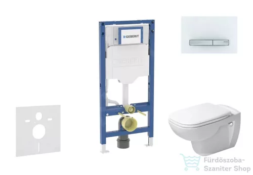 Geberit Duofix falra szerelhető WC szett, Duravit D-Code rimless WC soft close ülőkével, Geberit Sigma 50 alpesi fehér/króm nyomólappal SANI11CP3107