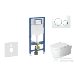   Geberit Duofix falra szerelhető WC szett, Duravit ME by Starck WC soft close ülőkével, Geberit Sigma 20 fehér/króm nyomólappal SANI11CP3111