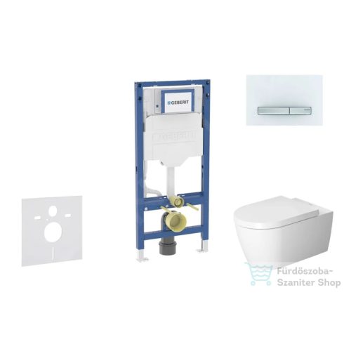 Geberit Duofix falra szerelhető WC szett, Duravit ME by Starck WC soft close ülőkével, Geberit Sigma 30 alpesi fehér/króm nyomólappal SANI11CP3115