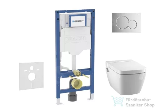 Geberit Duofix falra szerelhető WC szett, Tece Teceone bidés WC soft close ülőkével, Sigma 01 fényes króm nyomólappal SANI11CT1101
