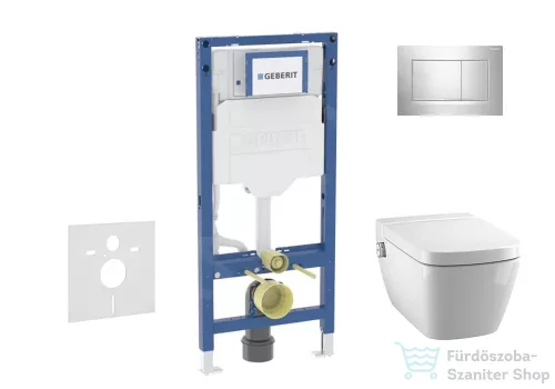 Geberit Duofix falra szerelhető WC szett, Tece Teceone bidés WC soft close ülőkével, Sigma 30 fényes króm nyomólappal SANI11CT1105