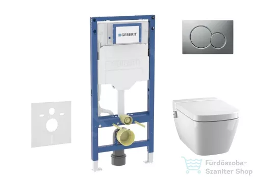 Geberit Duofix falra szerelhető WC szett, Tece Teceone bidés WC soft close ülőkével, Sigma 01 matt króm nyomólappal SANI11CT2102