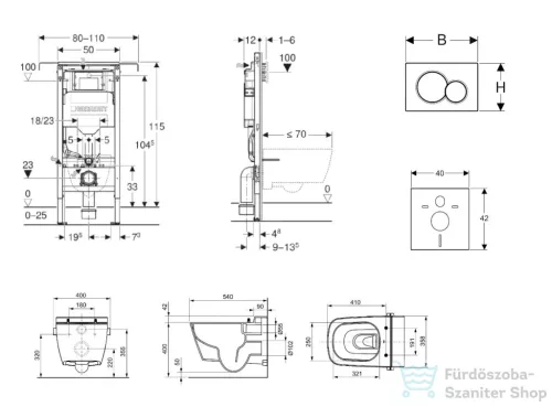 Geberit Duofix falra szerelhető WC szett, Tece Teceone bidés WC soft close ülőkével, Sigma 01 alpesi fehér nyomólappal SANI11CT3101