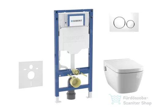 Geberit Duofix falra szerelhető WC szett, Tece Teceone bidés WC soft close ülőkével, Sigma 20 fehér/króm nyomólappal SANI11CT3103