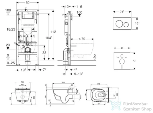 Geberit Duofix falra szerelhető WC szett, Tece Teceone bidés WC soft close ülőkével, Sigma 20 fehér/króm nyomólappal SANI11CT3103