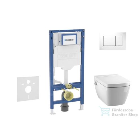 Geberit Duofix falra szerelhető WC szett, Tece Teceone bidés WC soft close ülőkével, Sigma 30 fehér/króm nyomólappal SANI11CT3104