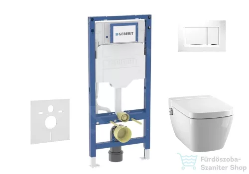 Geberit Duofix falra szerelhető WC szett, Tece Teceone bidés WC soft close ülőkével, Sigma 30 fehér/króm nyomólappal SANI11CT3104