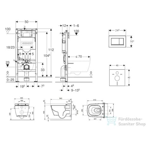 Geberit Duofix falra szerelhető WC szett, Tece Teceone bidés WC soft close ülőkével, Sigma 30 fehér/króm nyomólappal SANI11CT3104