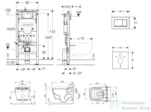 Geberit Duofix falra szerelhető WC szett, Tece Teceone bidés WC soft close ülőkével, Sigma 30 fehér/króm nyomólappal SANI11CT3104