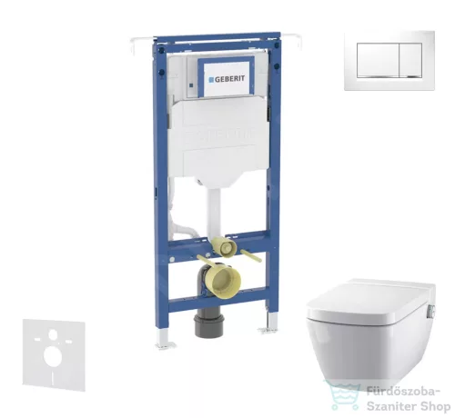 Geberit Duofix falra szerelhető WC szett, Tece Teceone bidés WC soft close ülőkével, Sigma 30 fehér/króm nyomólappal SANI11CT3105