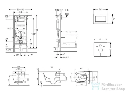 Geberit Duofix falra szerelhető WC szett, Tece Teceone bidés WC soft close ülőkével, Sigma 30 fehér/króm nyomólappal SANI11CT3105