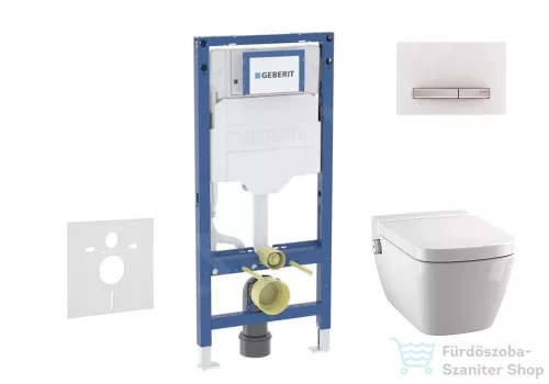 Geberit Duofix falra szerelhető WC szett, Tece Teceone bidés WC soft close ülőkével, Sigma 50 alpesi fehér/króm nyomólappal SANI11CT3107
