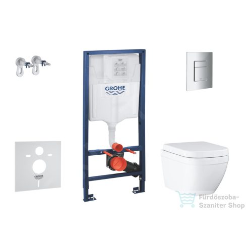 Grohe Solido falra szerelhető WC szett, Grohe Euro Ceramic Vortex WC soft close ülőkével, Skate Cosmopolitan króm nyomólappal SANI15BB1105
