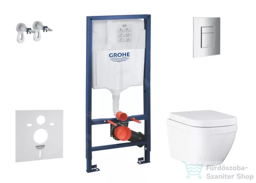 Grohe Solido falra szerelhető WC szett, Grohe Euro Ceramic Vortex WC soft close ülőkével, Skate Cosmopolitan króm nyomólappal SANI15BB1105