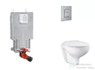 Grohe Uniset falra szerelhető WC szett, Bau Ceramic WC soft close ülőkével, Skate Cosmopolitan csiszolt rozsdamentes acél nyomólappal SANI15BB2103