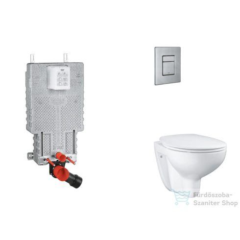 Grohe Uniset falra szerelhető WC szett, Bau Ceramic WC soft close ülőkével, Skate Cosmopolitan csiszolt rozsdamentes acél nyomólappal SANI15BB2103