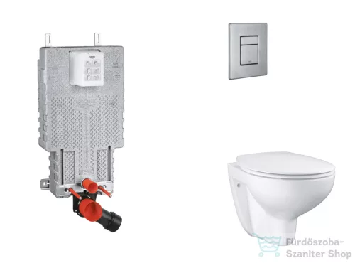 Grohe Uniset falra szerelhető WC szett, Bau Ceramic WC soft close ülőkével, Skate Cosmopolitan csiszolt rozsdamentes acél nyomólappal SANI15BB2103